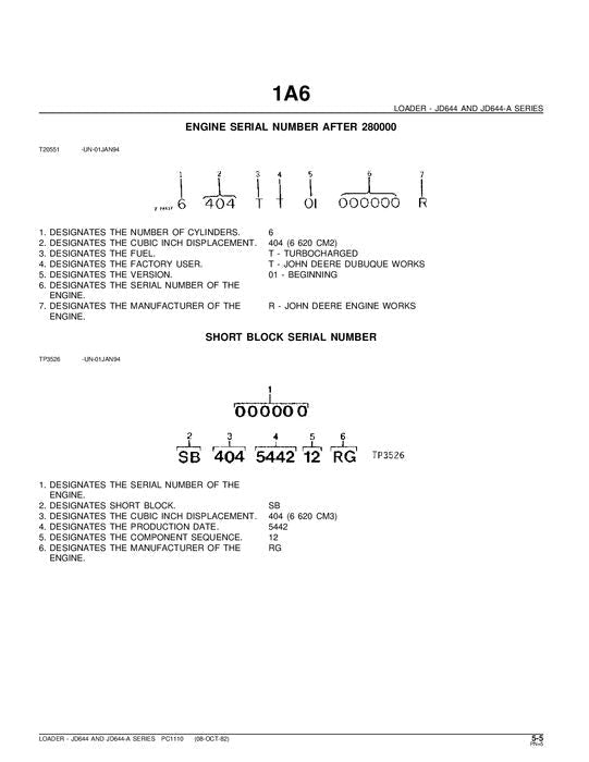 JOHN DEERE 644A 644 LOADER PARTS CATALOG MANUAL