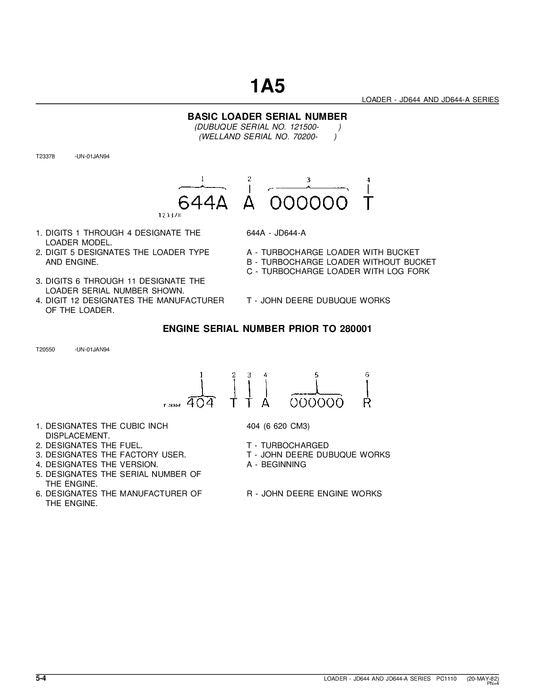 JOHN DEERE 644A 644 LOADER PARTS CATALOG MANUAL