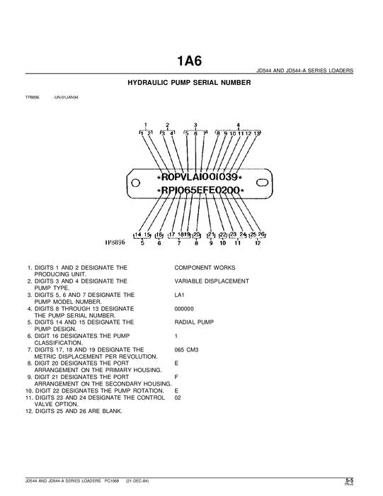 JOHN DEERE 544 544A LADER ERSATZTEILEKATALOGHANDBUCH