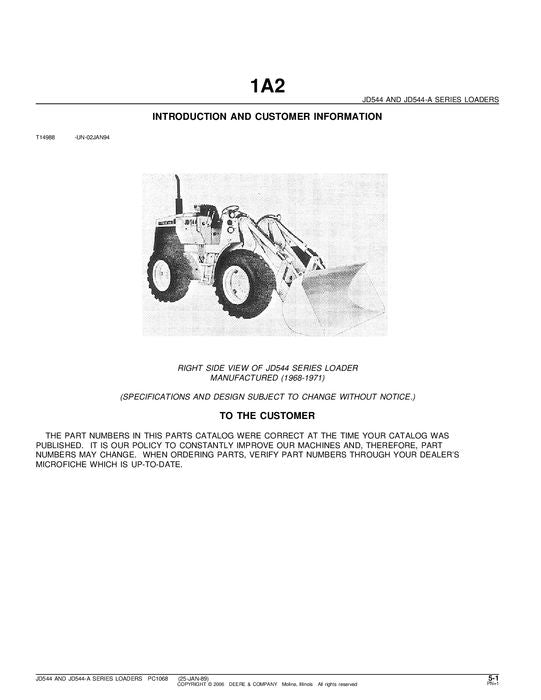 JOHN DEERE 544 544A LADER ERSATZTEILEKATALOGHANDBUCH