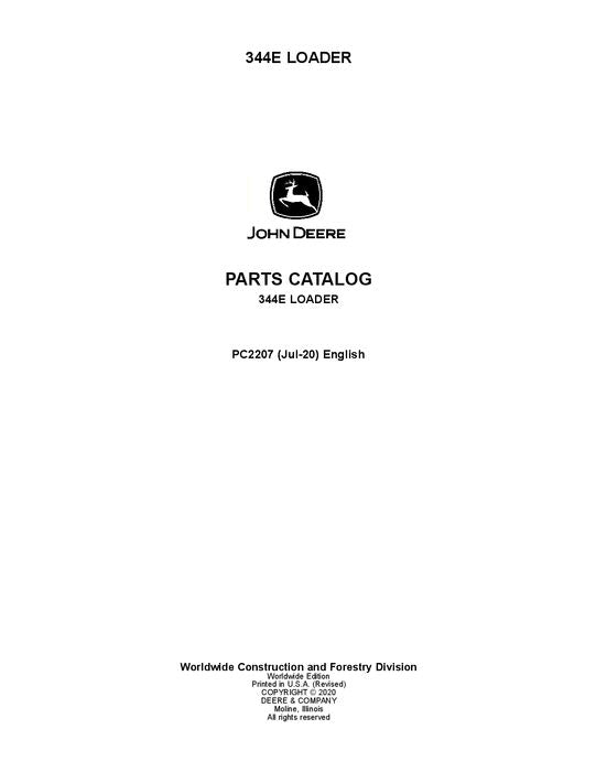 JOHN DEERE 344E LOADER PARTS CATALOG MANUAL #1