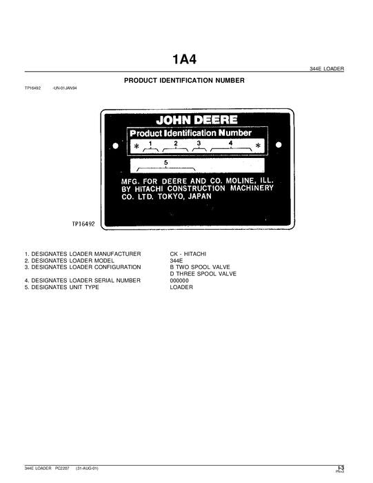 JOHN DEERE 344E LOADER PARTS CATALOG MANUAL #1