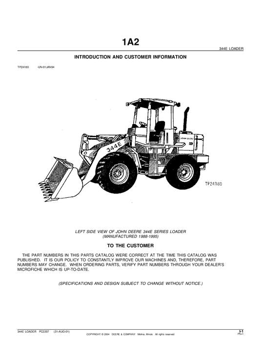 JOHN DEERE 344E LOADER PARTS CATALOG MANUAL #1