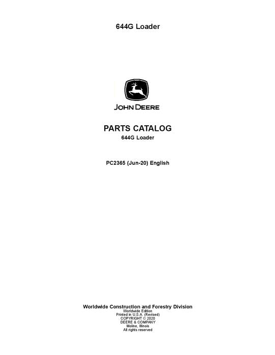 JOHN DEERE 644G LOADER PARTS CATALOG MANUAL