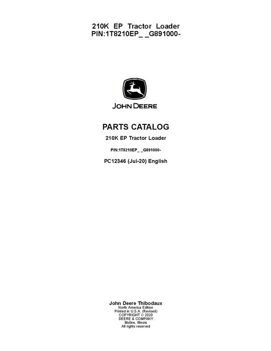 JOHN DEERE 210K LOADER PARTS CATALOG MANUAL