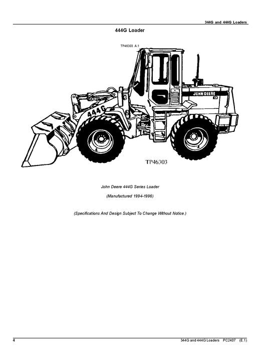 JOHN DEERE 344G 444G LOADER PARTS CATALOG MANUAL