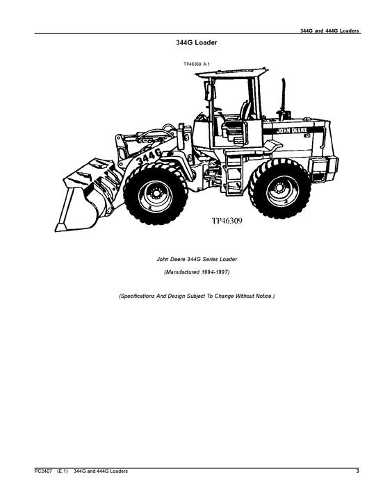 JOHN DEERE 344G 444G LOADER PARTS CATALOG MANUAL