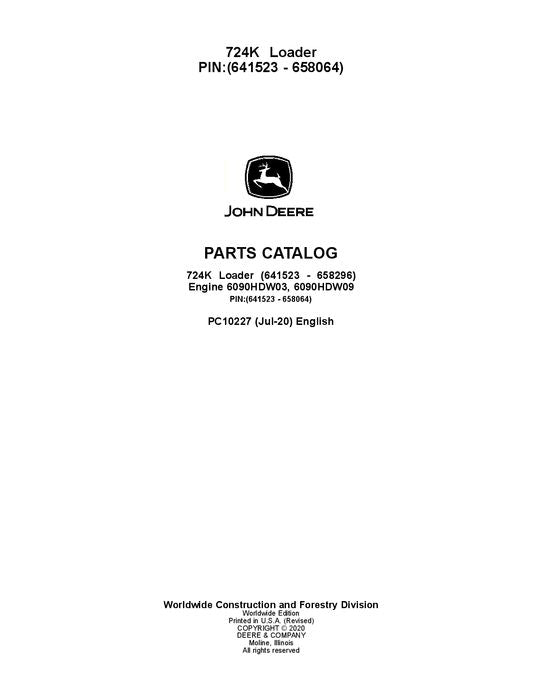 JOHN DEERE 724K LOADER PARTS CATALOG MANUAL #1