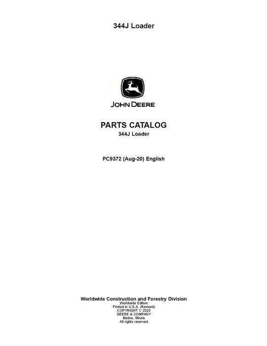 JOHN DEERE 344J LOADER PARTS CATALOG MANUAL