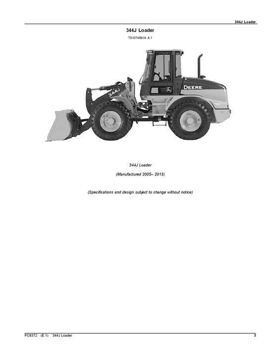 JOHN DEERE 344J LOADER PARTS CATALOG MANUAL