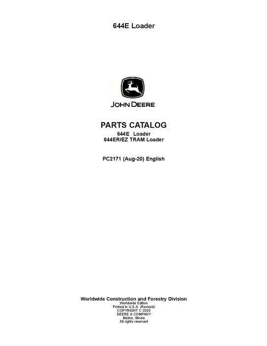 JOHN DEERE 644E 644ER LOADER PARTS CATALOG MANUAL