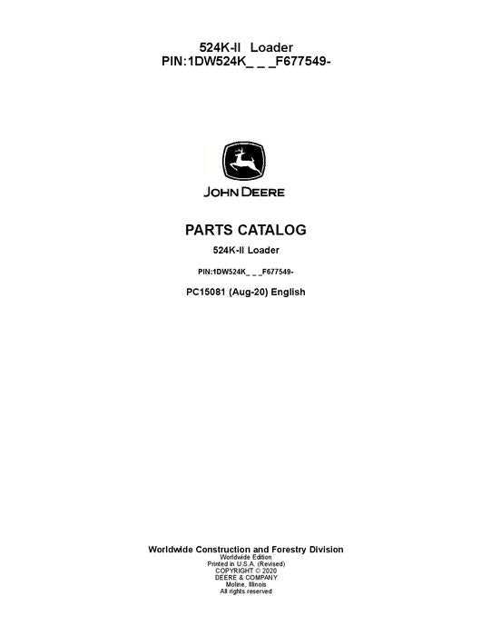 JOHN DEERE 524K LOADER PARTS CATALOG MANUAL #1