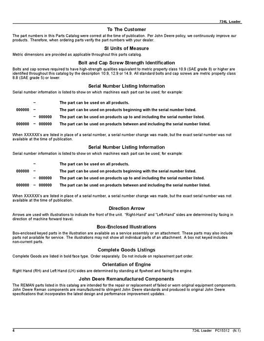 MANUEL DU CATALOGUE DES PIÈCES DE RECHANGE DU CHARGEUR JOHN DEERE 724L #1