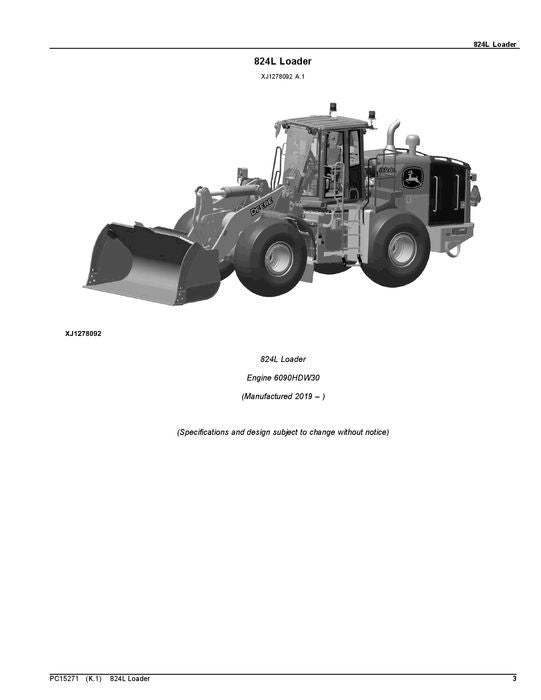 MANUEL DU CATALOGUE DES PIÈCES DE RECHANGE DU CHARGEUR JOHN DEERE 824L #1