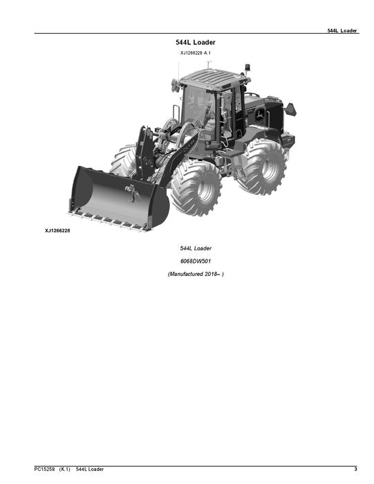 JOHN DEERE 544L LOADER PARTS CATALOG MANUAL