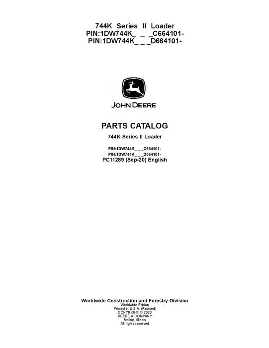 JOHN DEERE 744K SERIES II LOADER PARTS CATALOG MANUAL #1