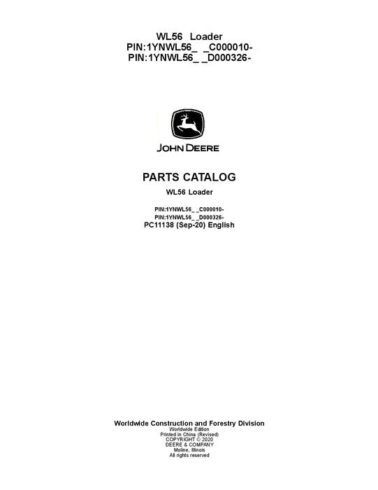 JOHN DEERE WL56 LOADER PARTS CATALOG MANUAL