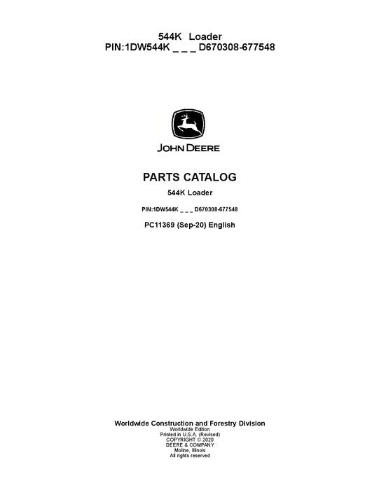 JOHN DEERE 544K LOADER PARTS CATALOG MANUAL #1