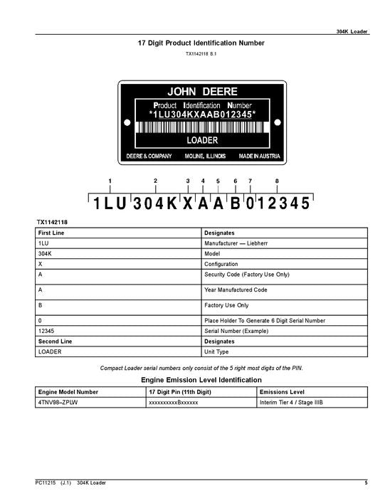 MANUEL DU CATALOGUE DES PIÈCES DU CHARGEUR JOHN DEERE 304K