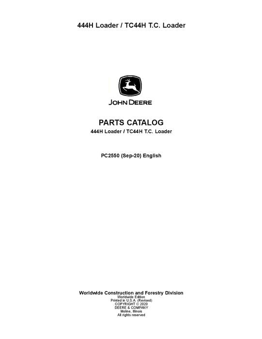 JOHN DEERE 444H TC44H 444HLL LOADER PARTS CATALOG MANUAL