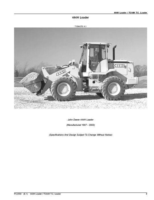 MANUEL DU CATALOGUE DES PIÈCES DE RECHANGE POUR CHARGEUSE JOHN DEERE 444H TC44H 444HLL