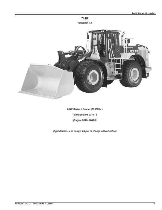 JOHN DEERE 744K SERIES II LOADER PARTS CATALOG MANUAL #2