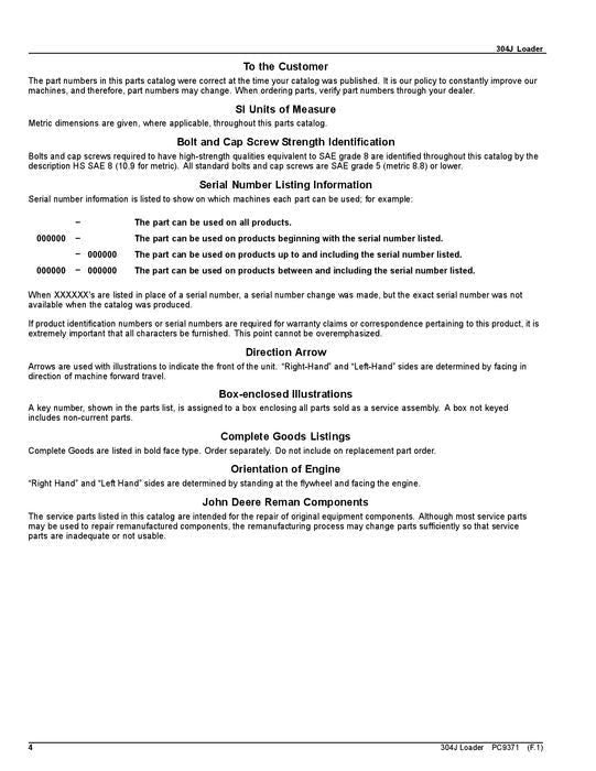 JOHN DEERE 304J LADER-ERSATZTEILKATALOGHANDBUCH