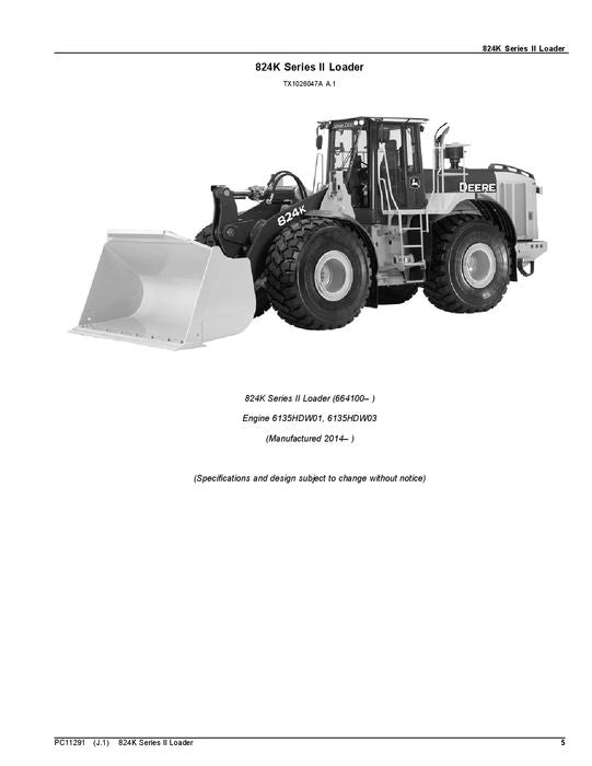 JOHN DEERE 824K SERIES II LOADER PARTS CATALOG MANUAL