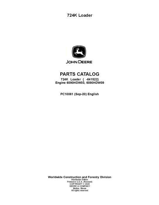 JOHN DEERE 724K  LOADER PARTS CATALOG MANUAL #3