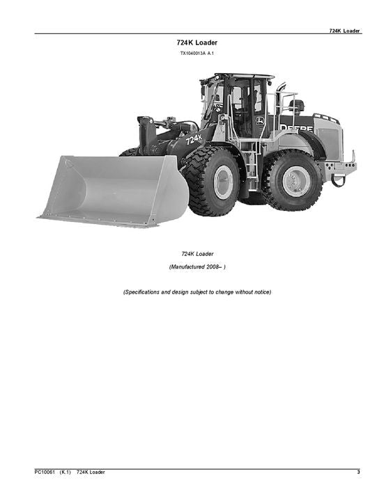 JOHN DEERE 724K  LOADER PARTS CATALOG MANUAL #3