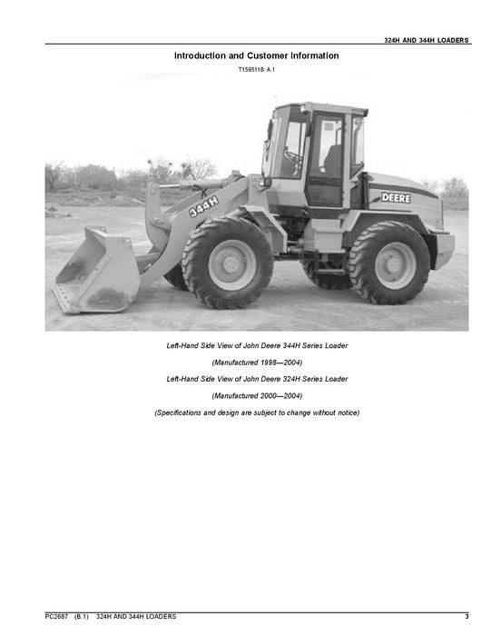 JOHN DEERE 324H 344H LOADER PARTS CATALOG MANUAL