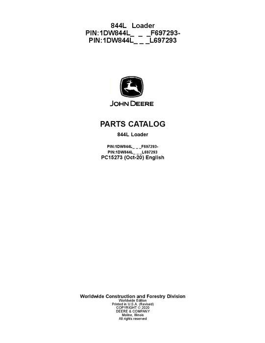 JOHN DEERE 844L LOADER PARTS CATALOG MANUAL