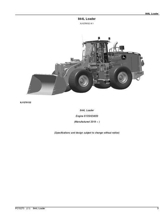 JOHN DEERE 844L LOADER PARTS CATALOG MANUAL