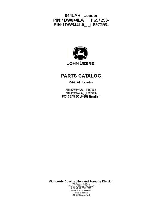 JOHN DEERE 844LAN LOADER PARTS CATALOG MANUAL 