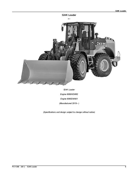 JOHN DEERE 524K LOADER PARTS CATALOG MANUAL #2