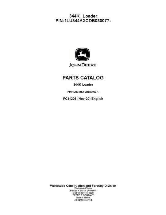 JOHN DEERE 344K LOADER PARTS CATALOG MANUAL