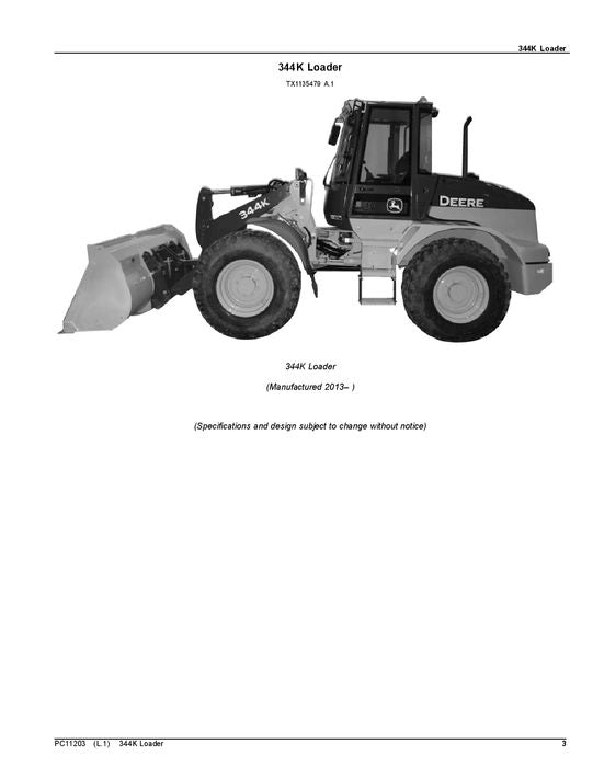 JOHN DEERE 344K LOADER PARTS CATALOG MANUAL