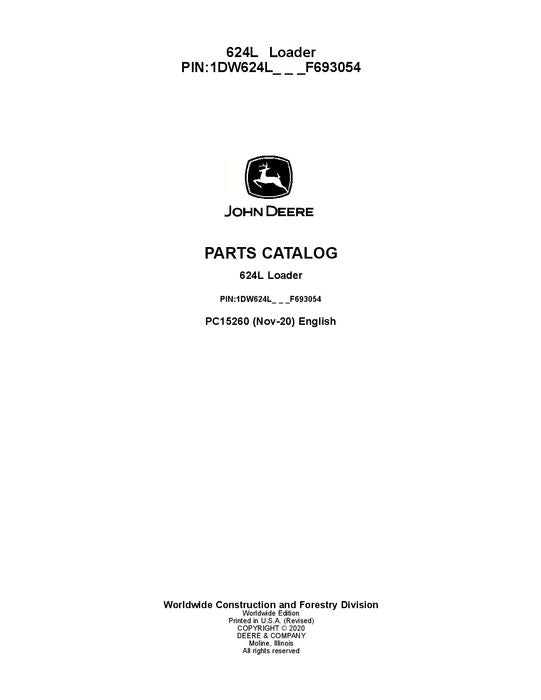 JOHN DEERE 624L LOADER PARTS CATALOG MANUAL