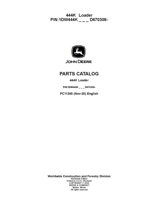 JOHN DEERE 444K LOADER PARTS CATALOG MANUAL #1