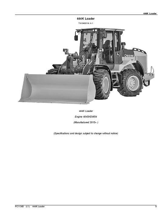 JOHN DEERE 444K LOADER PARTS CATALOG MANUAL #1