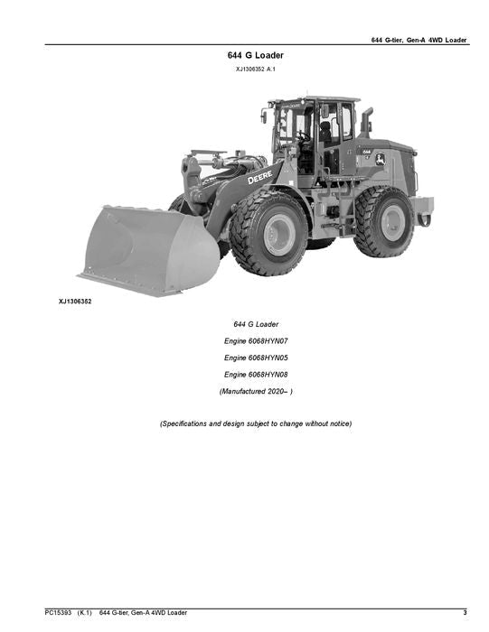 JOHN DEERE 644 G-TIER LOADER PARTS CATALOG MANUAL