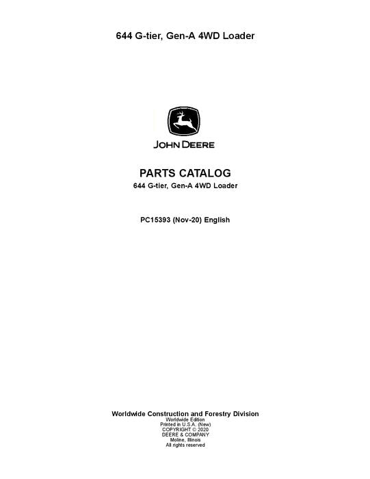 JOHN DEERE 644 G-TIER LOADER PARTS CATALOG MANUAL