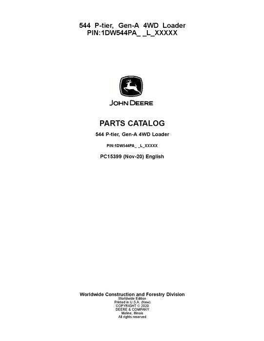 JOHN DEERE 544 P-TIER  LOADER PARTS CATALOG MANUAL