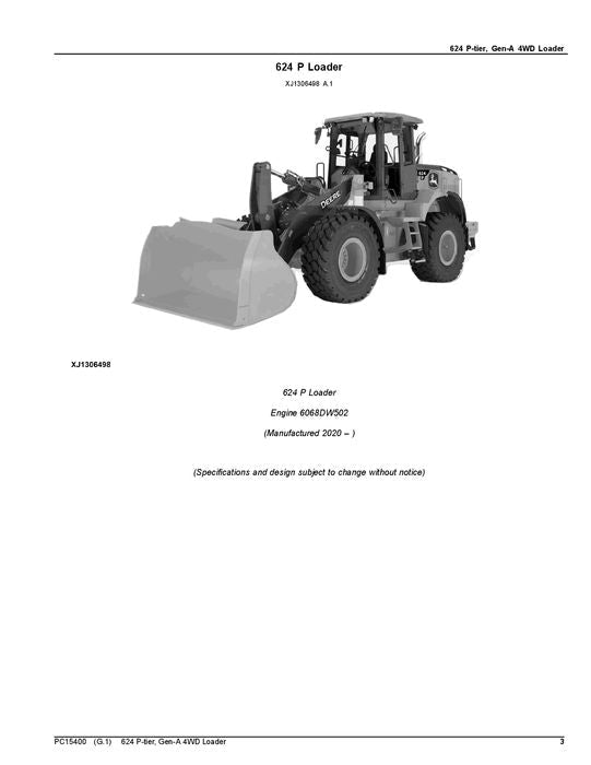 JOHN DEERE 624 P-TIER LADER ERSATZTEILKATALOGHANDBUCH