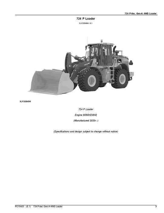 JOHN DEERE 724 P-TIER LOADER PARTS CATALOG MANUAL