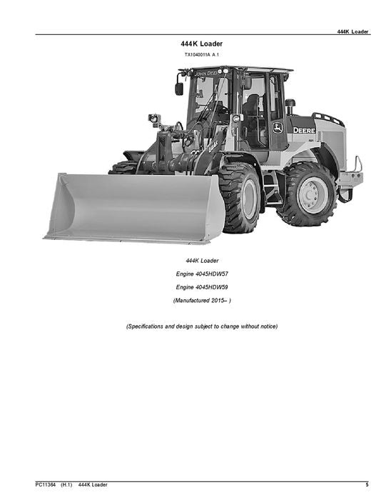 JOHN DEERE 444K LOADER PARTS CATALOG MANUAL #2