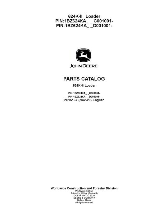 JOHN DEERE 624K SERIES II LOADER PARTS CATALOG MANUAL #1