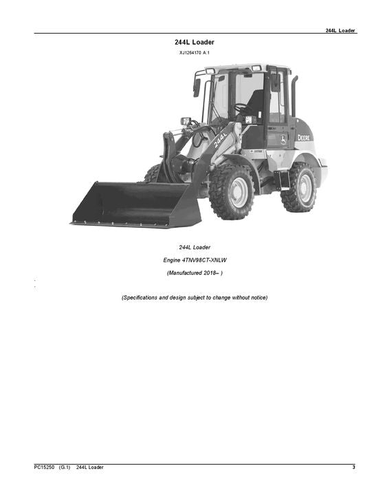 JOHN DEERE 244L LOADER PARTS CATALOG MANUAL