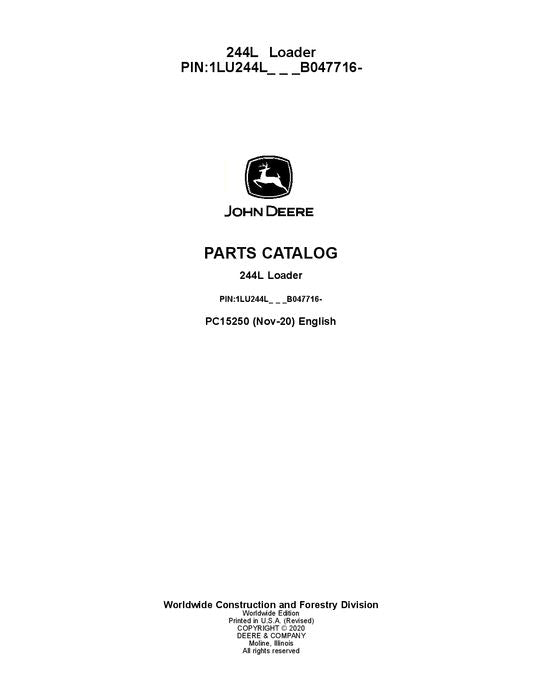 JOHN DEERE 244L LOADER PARTS CATALOG MANUAL