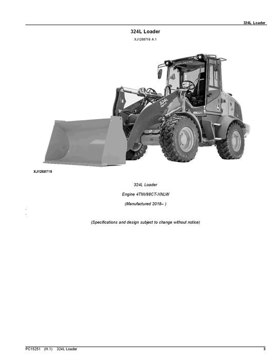 JOHN DEERE 324L LOADER PARTS CATALOG MANUAL